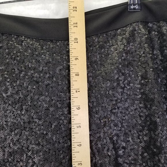Akira Chicago Flare Pants Women L High Waist Semi Sheer Sequin Black Sparkle NEW - Picture 16 of 16